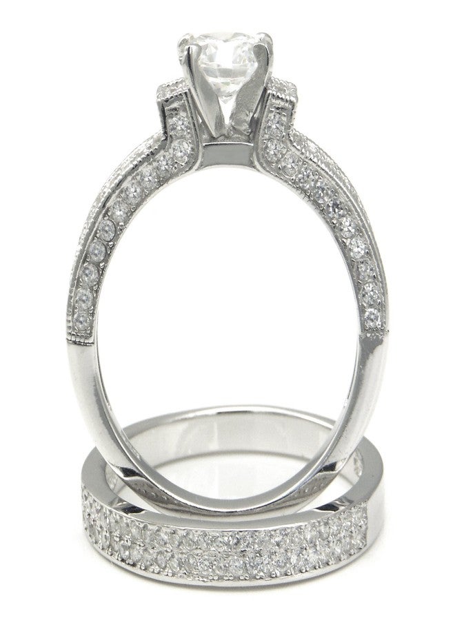 Metal Factory Sterling Silver Cubic Zirconia 2.1 Carat tw Round Cut CZ Pave Wedding Engagement Ring Set, Nickel Free Sz 8 - Image 2